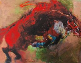 Gemälde, Le cheval rouge de l'Apocalypse, Fabienne Comte