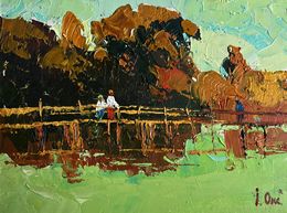 Gemälde, Walking on the river bridge, Oksana Ivanyuk