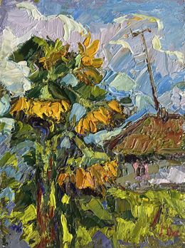 Gemälde, Sunflowers near the house, Oksana Ivanyuk