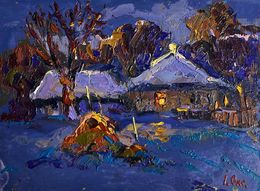 Peinture, Frosty winter evening, Oksana Ivanyuk