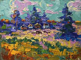 Gemälde, Village in the shade of trees, Ivanyuk Oleksiy