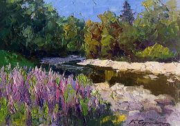 Gemälde, Lupine by the river, Boris Serdyuk