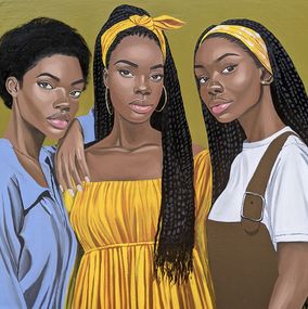 Gemälde, Threefold Harmony - 21st Century, Contemporary, Figurative Portrait, Women, Love, Samson Adetunji
