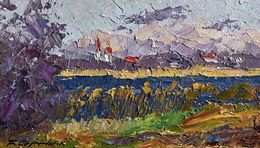 Gemälde, River and golden field, Boris Serdyuk