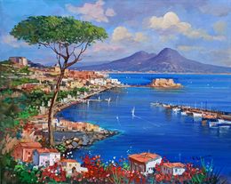 Gemälde, Panorama of Posillipo - Naples Italy painting, Vincenzo Somma