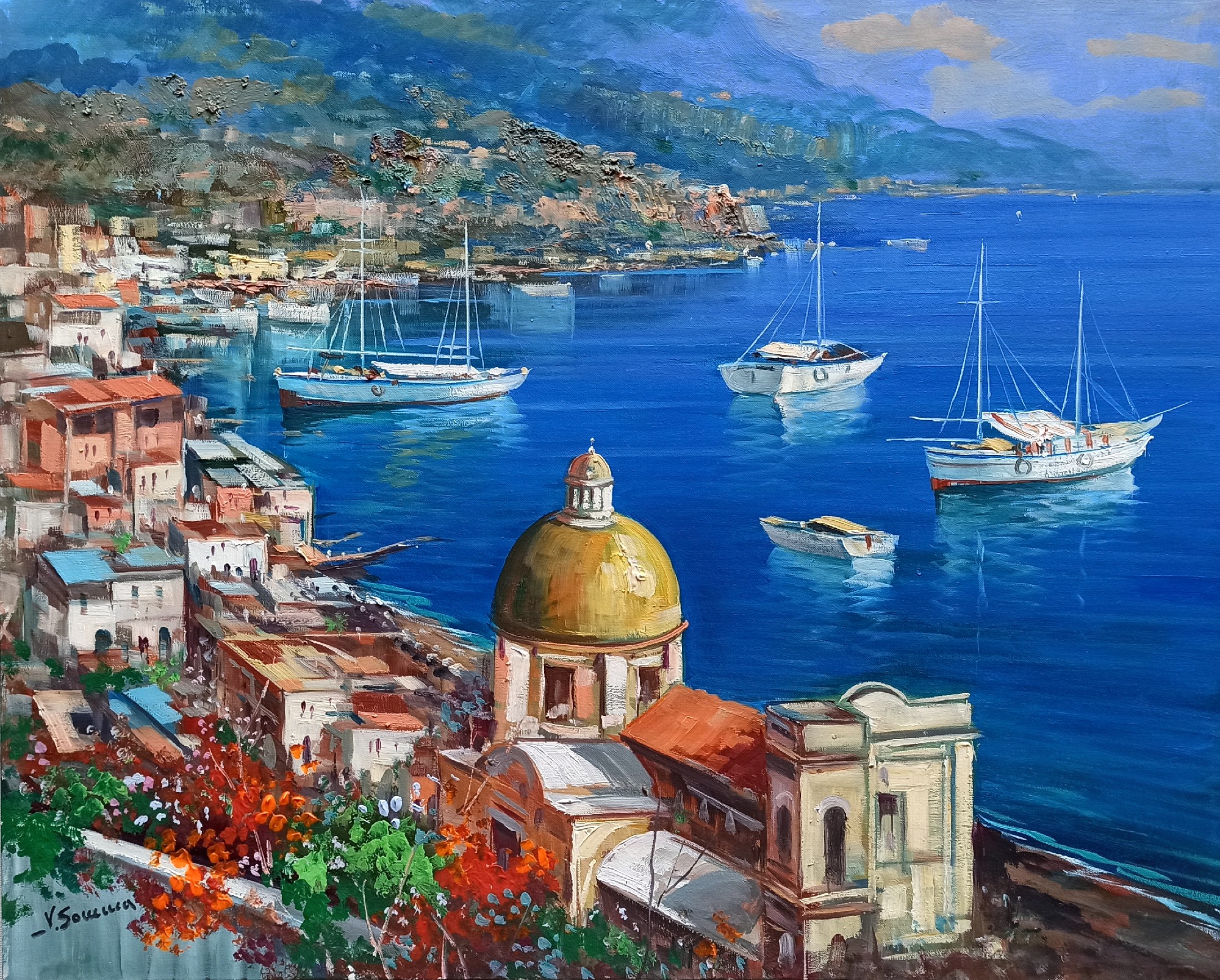 Vincenzo Somma, A summer day - Positano Italy painting Vincenzo Somma, A summer day - Positano Italy painting