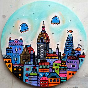Painting, Round Vibrant View of London, Maria Luisa Azzini