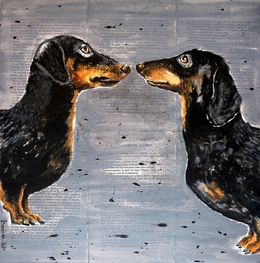 Painting, French school Dachshund Where is my body?05 Funny Valentine, Bazévian Delacapucinière