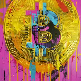 Print, Giant Pop Art Bitcoin in Neon Colors XXL, Dine Chanima