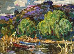 Gemälde, Red and blue boat, Ivanyuk Oleksiy