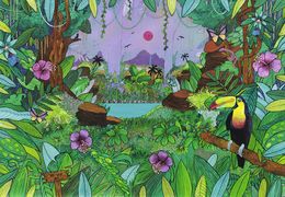 Gemälde, Jungle's back - Faune et flore tropicales, série monde sauvage et onirique, Djé WILD art