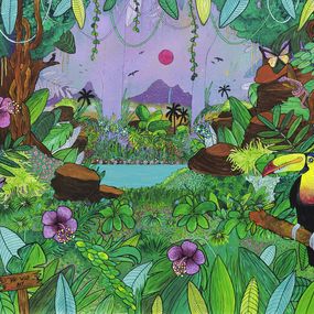 Gemälde, Jungle's back - Faune et flore tropicales, série monde sauvage et onirique, Djé WILD art