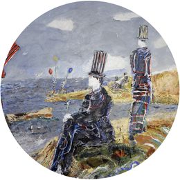 Peinture, Enigma - scène de vie onirique inspiré du paysage d'Hourtin plage, presqu'île du Médoc, Ti Ban