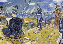 Peinture, La Grève II - Scène de vie onirique inspiré du paysage d'Hourtin plage, presqu'île du Médoc, Ti Ban