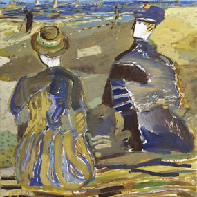 Gemälde, Les Sables II, Alla Prima - Scène de vie onirique inspiré du paysage d'Hourtin plage, presqu'île du Médoc, Ti Ban