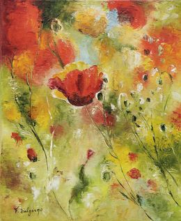 Gemälde, Fond de coquelicots - Champs de fleurs, Fabienne Dalgarno