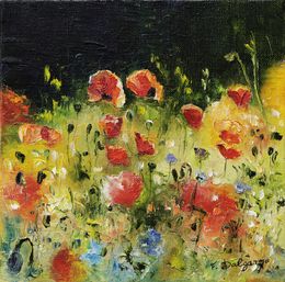 Gemälde, Carré de coquelicots - Champs de fleurs, Fabienne Dalgarno