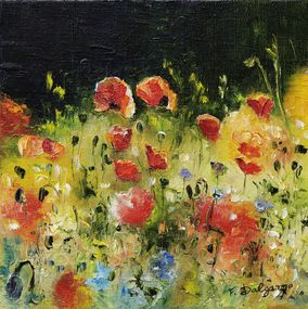 Gemälde, Carré de coquelicots - Champs de fleurs, Fabienne Dalgarno