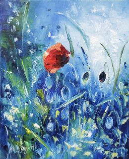 Gemälde, Bleu Coquelicot - Portrait d'un coquelicot, Fabienne Dalgarno