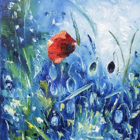 Gemälde, Bleu Coquelicot - Portrait d'un coquelicot, Fabienne Dalgarno