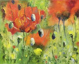 Gemälde, Champs de coquelicots - Fleurs éphémères, Fabienne Dalgarno