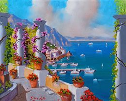 Gemälde, Walkway on the coast - Amalfi Italy painting, Silvio Valli