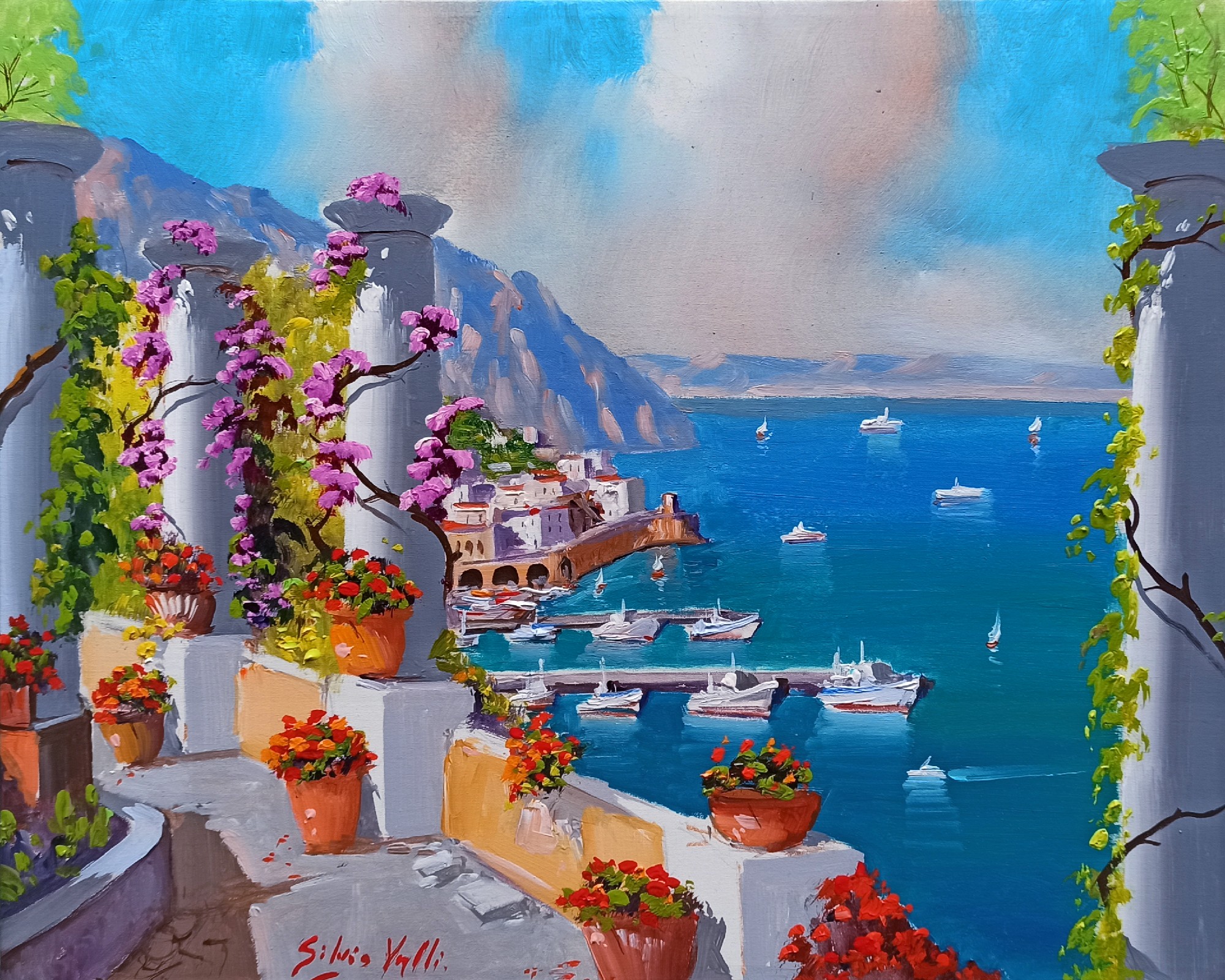 Silvio Valli, Walkway on the coast - Amalfi Italy painting Silvio Valli, Walkway on the coast - Amalfi Italy painting
