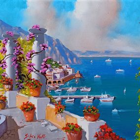 Gemälde, Walkway on the coast - Amalfi Italy painting, Silvio Valli