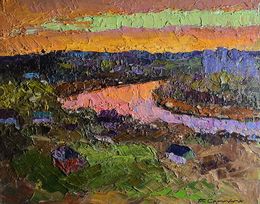Gemälde, Orange sunset sun, Boris Serdyuk