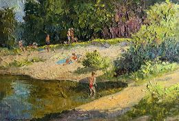 Gemälde, Summer vacation on the river, Boris Serdyuk