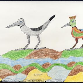 Fine Art Drawings, La cigogne d'alsace - Le paon indien, André Robillard