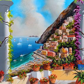 Gemälde, Vertical window on the coast - Positano Italy painting, Silvio Valli