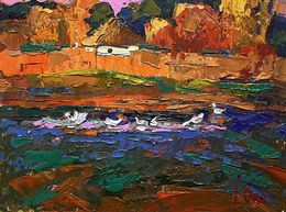 Gemälde, Evening by the lake, Oksana Ivanyuk