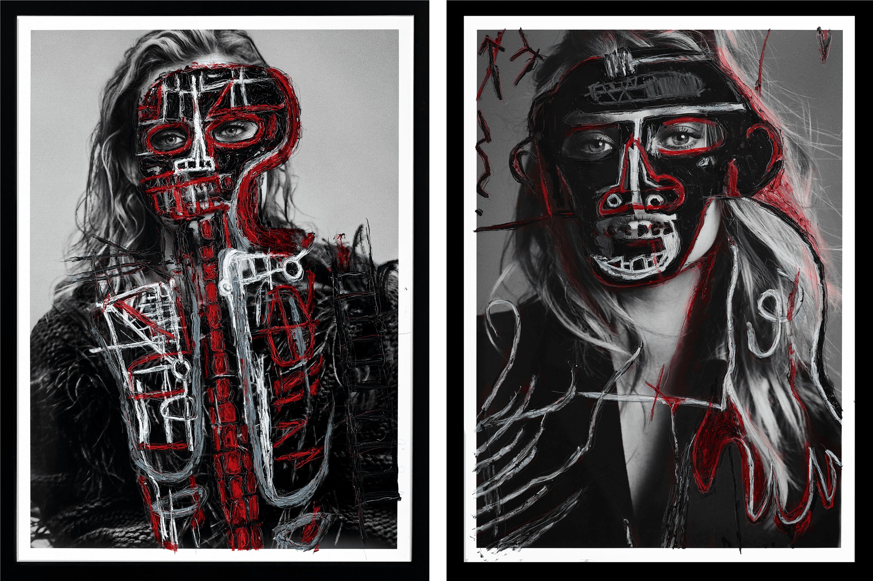 Hunter & Gatti, Diane K and, Toni Garnn II, Diptych. Intervened by the artists Hunter & Gatti, Diane K and, Toni Garnn II, Diptych. Intervened by the artists