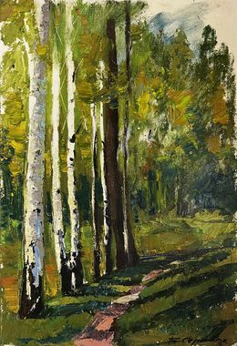Gemälde, Path in the birch forest, Boris Serdyuk