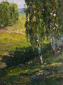 Gemälde, Sunny day in the birch forest, Boris Serdyuk