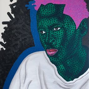 Gemälde, Despair - 21st Century, Contemporary, Figurative, Floral, Men Love, Dotted Green, Makama John