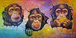 Peinture, Les 3 singes, Sylvaine Merlet