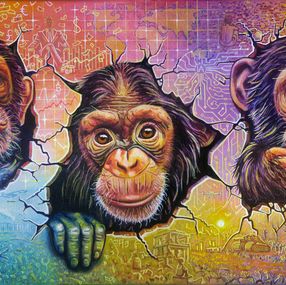 Gemälde, Les 3 singes, Sylvaine Merlet