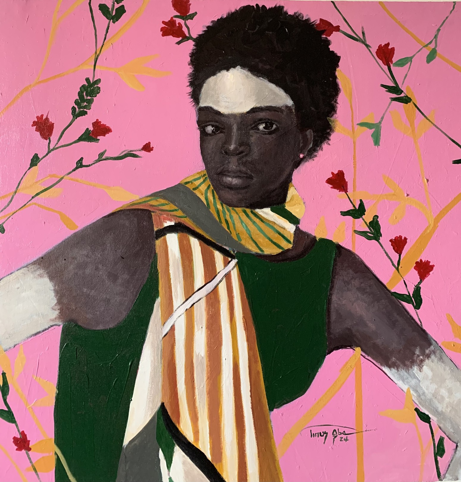 Aba Linus, Blossom - 21st Century. Contemporary, Figurative Portrait, Modern Women, Africa Aba Linus, Blossom - 21st Century. Contemporary, Figurative Portrait, Modern Women, Africa