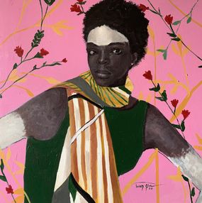 Peinture, Blossom - 21st Century. Contemporary, Figurative Portrait, Modern Women, Africa, Aba Linus