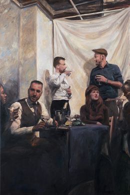 Gemälde, Strangers, friends and champagne, Roeland Kneepkens