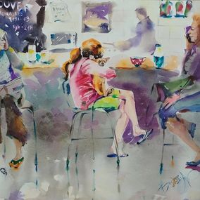 Peinture, A table du coin / Série "Vie citadine", Nadia Bodnar