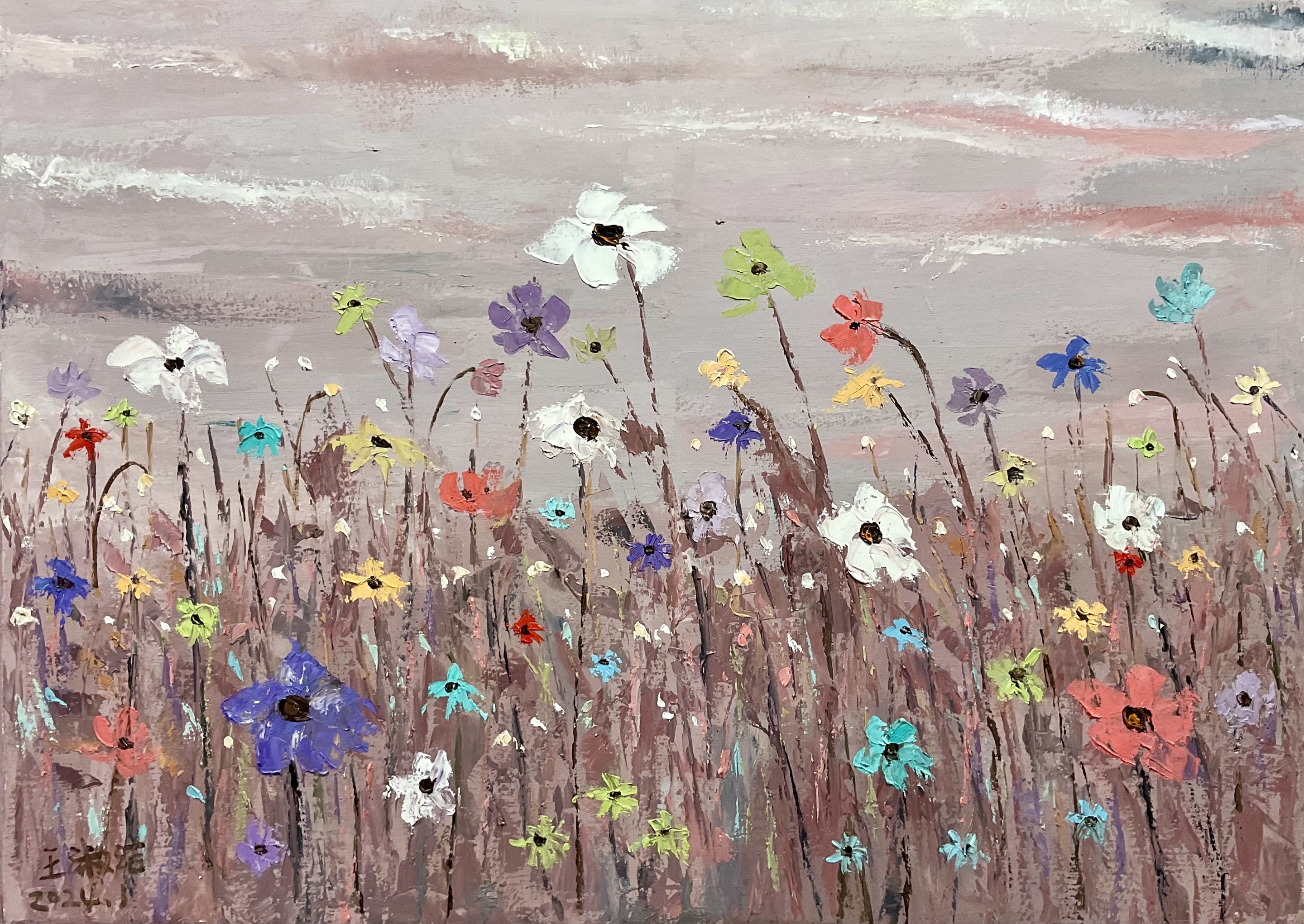 ShuJie Wang, Flower field and garden in brown ShuJie Wang, Flower field and garden in brown