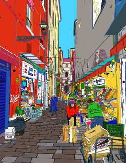 Painting, Bologna Street Around City Centre, Marco Santaniello