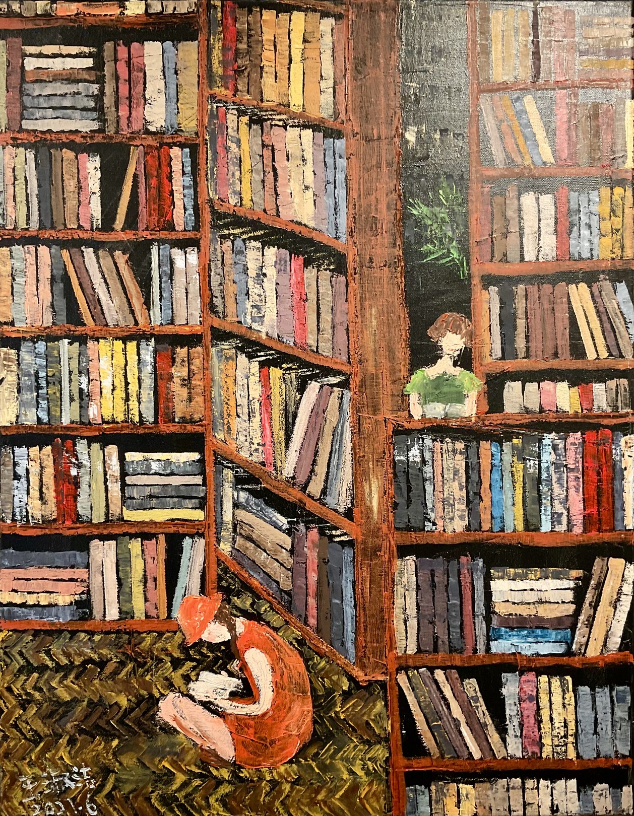 ShuJie Wang, La librairie en bois brun ShuJie Wang, La librairie en bois brun