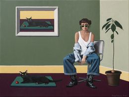 Gemälde, The Ficus, Cat, and She, Nataliya Bagatskaya