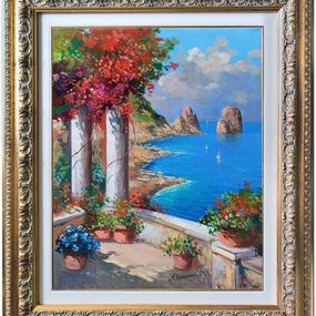 Painting, Terrace on the sea stacks vertical version - Capri Italy painting & frame, Vincenzo Somma