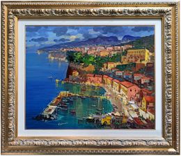 Gemälde, Evening on the gulf horizontal version - Sorrento Italy painting & frame, Vincenzo Somma