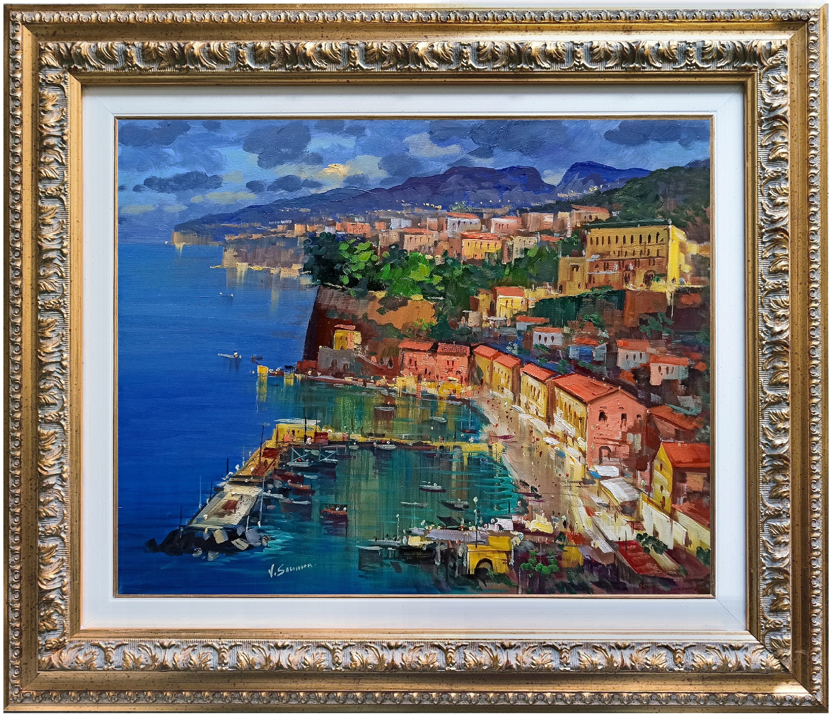 Vincenzo Somma, Evening on the gulf horizontal version - Sorrento Italy painting & frame Vincenzo Somma, Evening on the gulf horizontal version - Sorrento Italy painting & frame